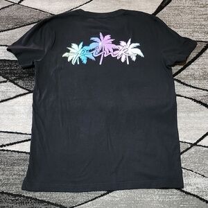 VS PINK 2022 OMBRE GLITTER RAISED TROPICAL PALM CAMPUS CREW BLACK COTTON TEESHIR